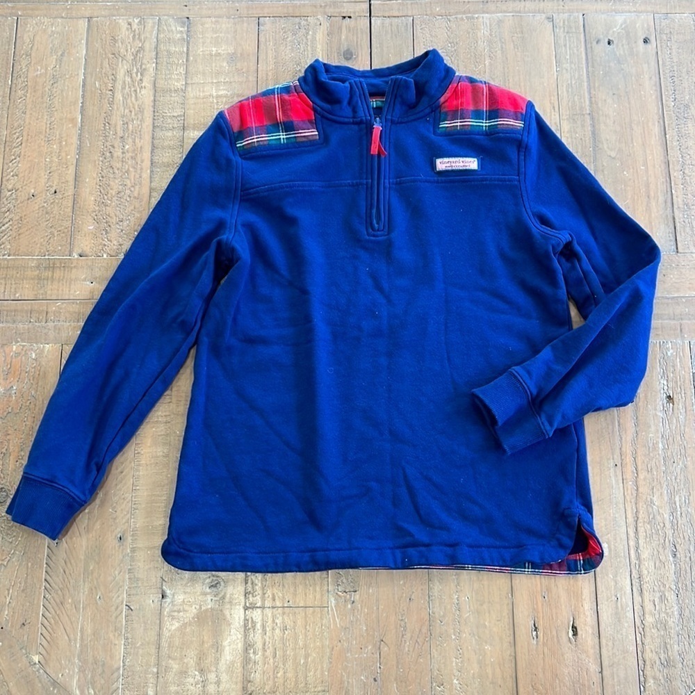 Vineyard vines navy tartan plaid quarter zip pullover